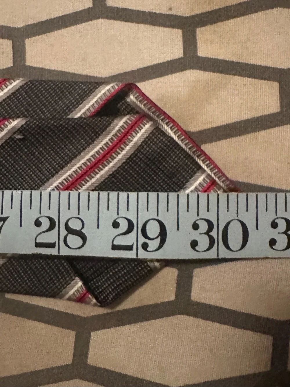 robert talbott Newman 7 Fold grey and red striped Silk Necktie
